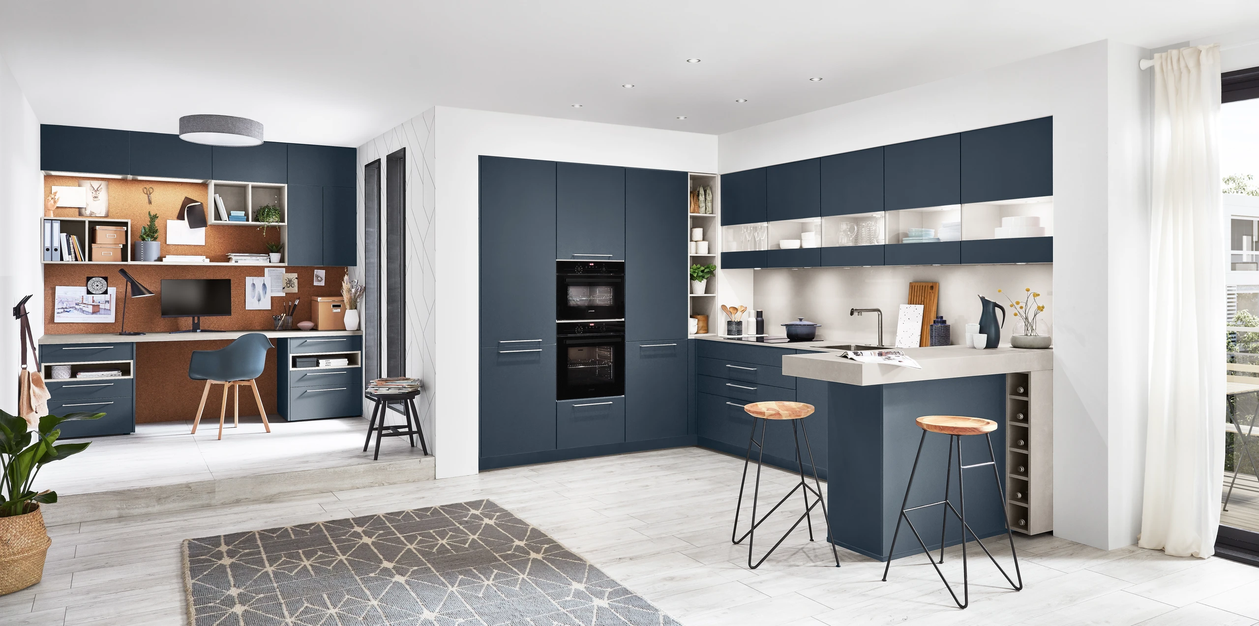 Divine kitchen in Fjord blue showcasing ultra-matt finish and contemporary design